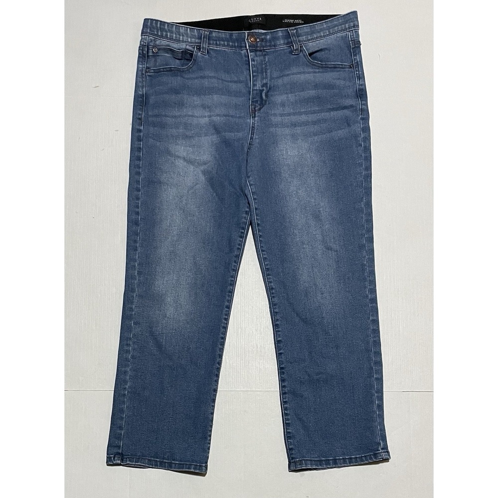 Curve Appeal High Rise Skinny Jeans Womens 14/32 Light Wash Blue 25" Inseam